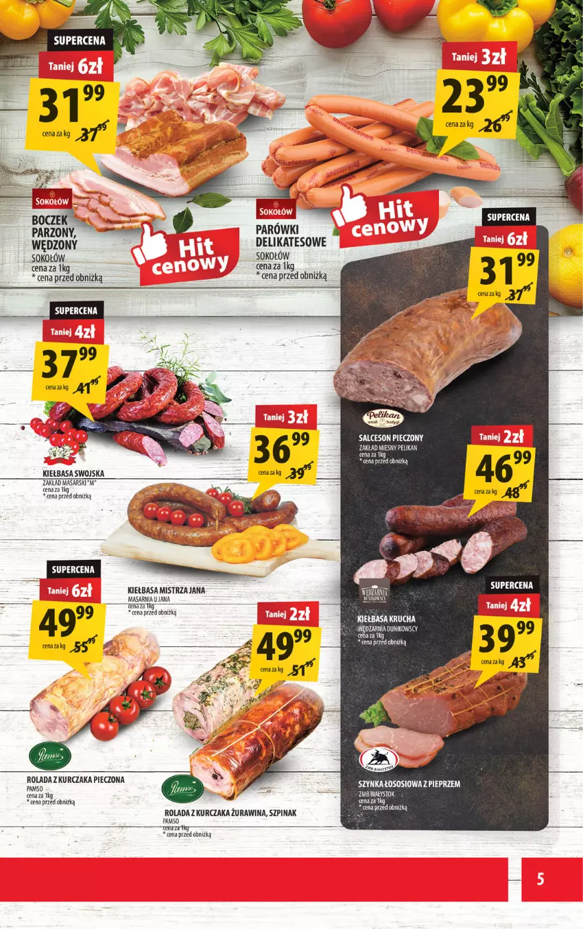 Gazetka promocyjna Arhelan - Gazetka - ważna 26.09 do 05.10.2025 - strona 5 - produkty: Kiełbasa, Kurczak, Piec, Pieprz, Rolada, Sok, Sokołów, Sos, Szpinak, Szynka, Tera