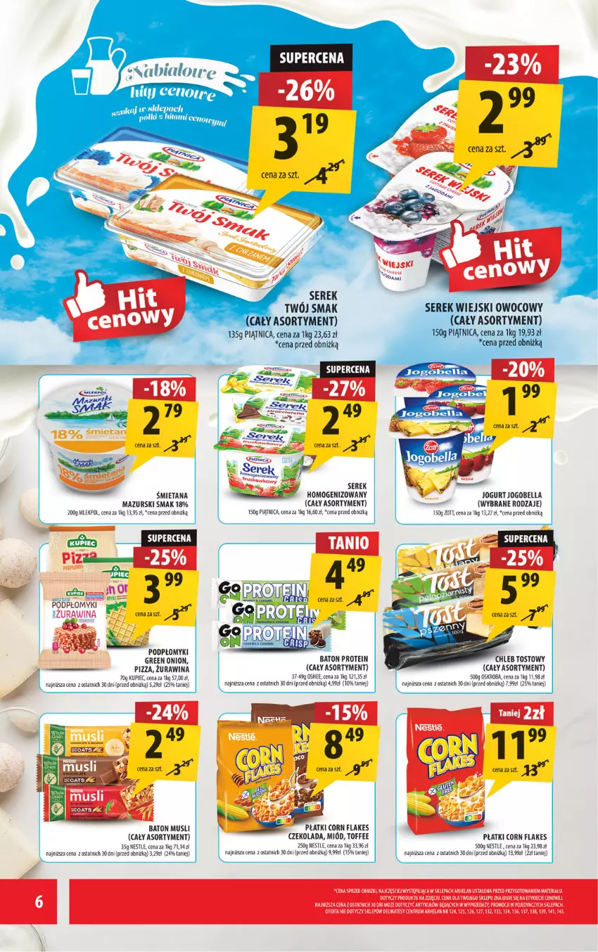 Gazetka promocyjna Arhelan - Gazetka - ważna 26.09 do 05.10.2025 - strona 6 - produkty: Baton, Bell, Bella, Chleb, Chleb tostowy, Corn flakes, Czekolada, Jogobella, Jogurt, Kupiec, Miód, Mus, Oshee, Piątnica, Piec, Pizza, Rum, Ser, Serek, Serek homogenizowany, Serek wiejski, Twój Smak, Zott
