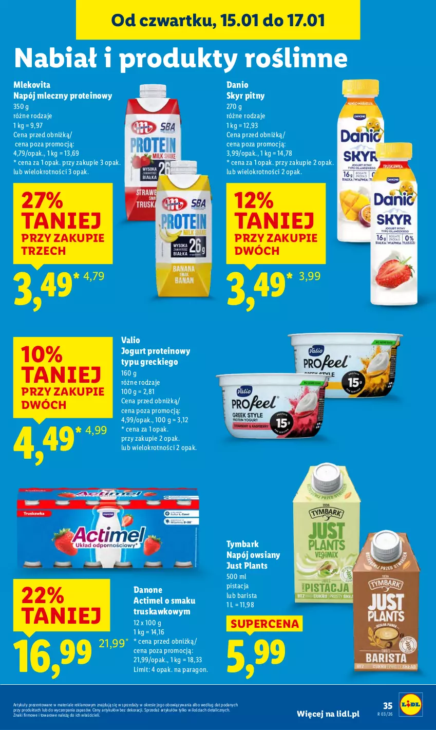 Gazetka promocyjna Lidl - GAZETKA - ważna 15.01 do 17.01.2026 - strona 35 - produkty: Actimel, Danio, Danone, Jogurt, Mleko, Mlekovita, Napój, Napój mleczny, Tymbark