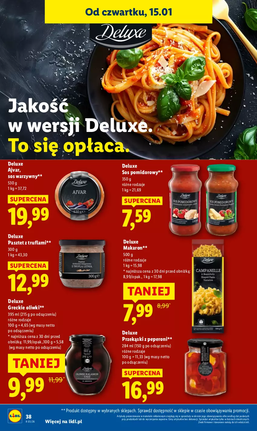 Gazetka promocyjna Lidl - GAZETKA - ważna 15.01 do 17.01.2026 - strona 38 - produkty: Makaron, Oliwki, Pasztet, Sos, Sos pomidorowy