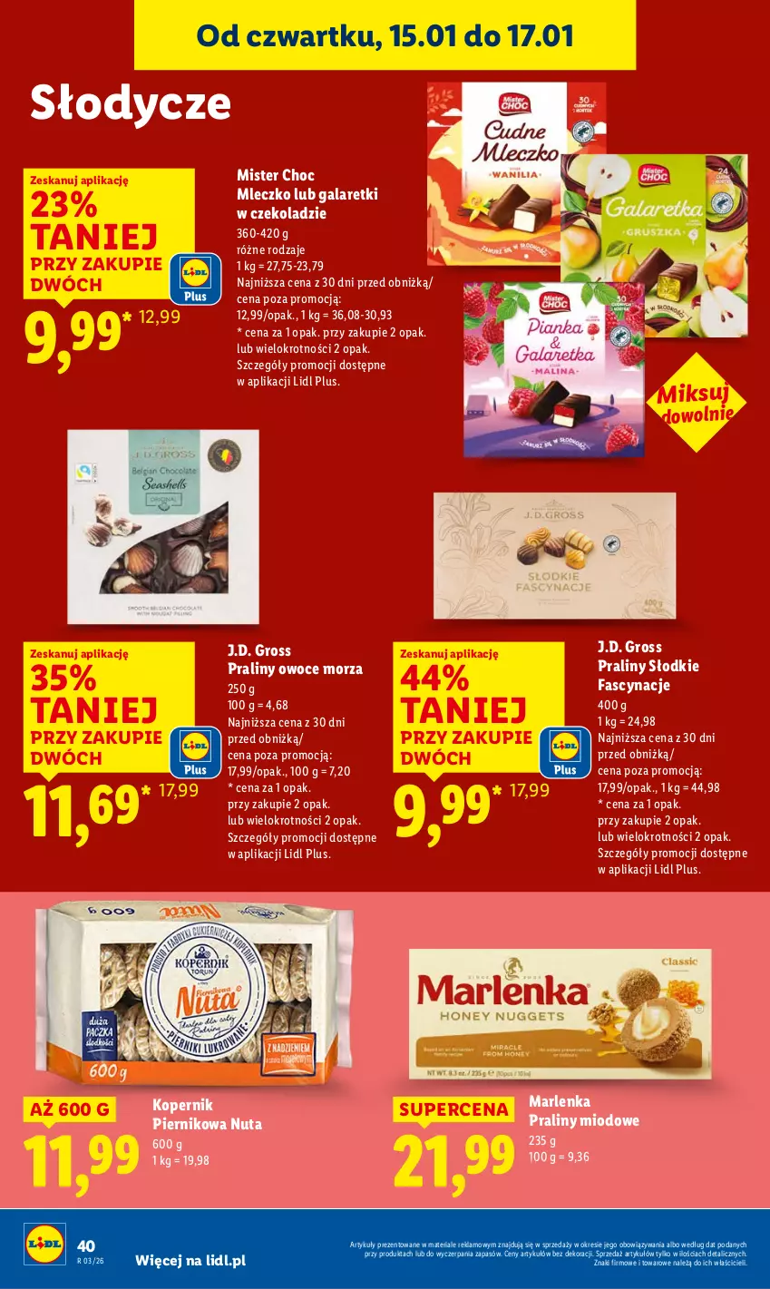 Gazetka promocyjna Lidl - GAZETKA - ważna 15.01 do 17.01.2026 - strona 40 - produkty: Fa, Gala, Galaretki, Mleczko, Owoce, Owoce morza, Piernik, Praliny