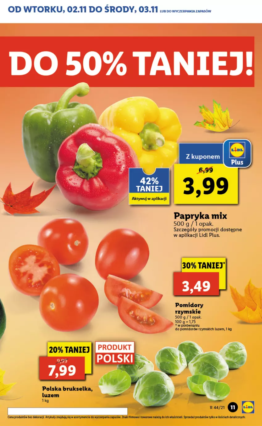 Gazetka promocyjna Lidl - GAZETKA - ważna 02.11 do 03.11.2021 - strona 11 - produkty: Brukselka, Papryka, Pomidory, Por