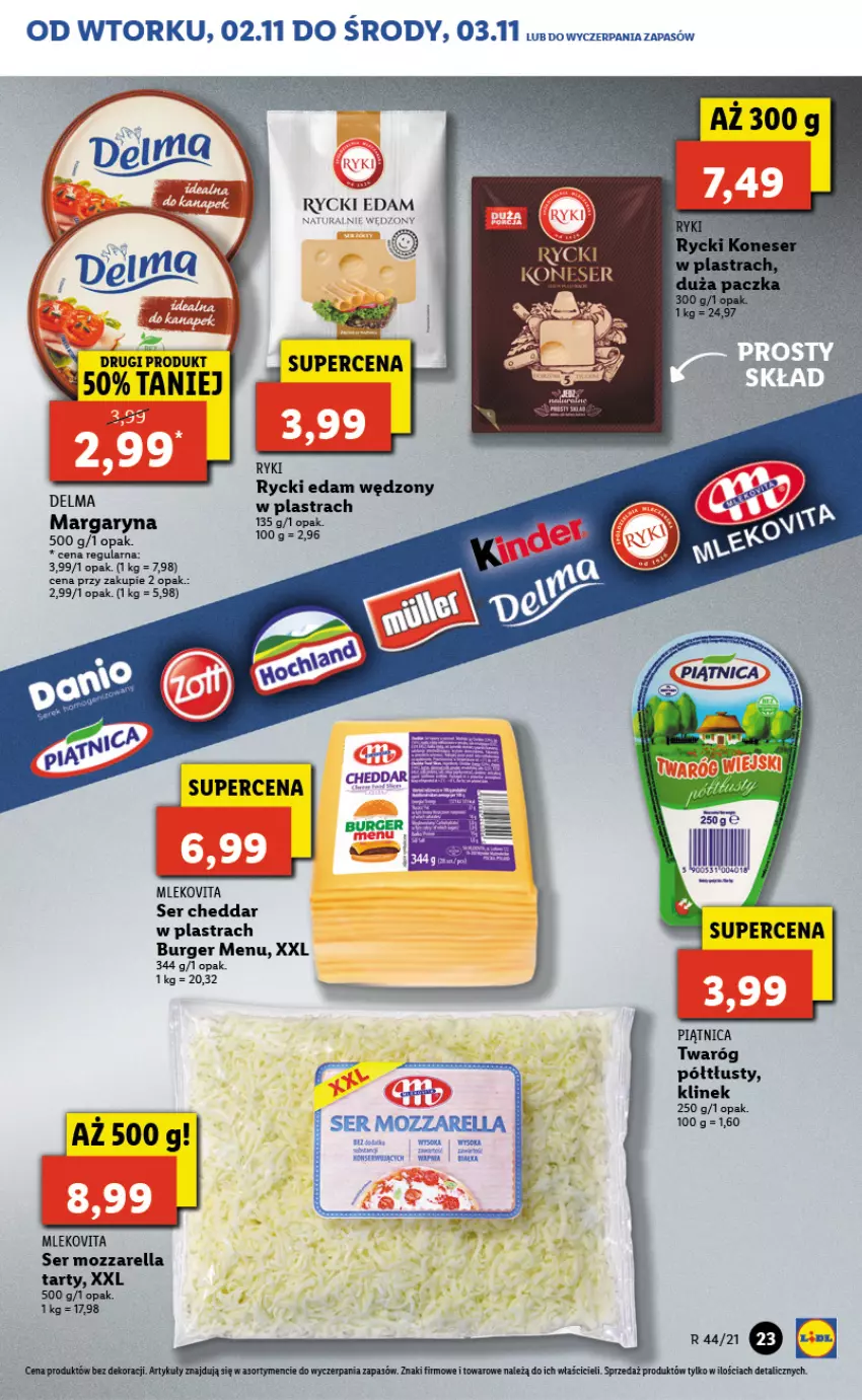 Gazetka promocyjna Lidl - GAZETKA - ważna 02.11 do 03.11.2021 - strona 23 - produkty: AEG, Burger, Cheddar, Delma, Edam, Margaryna, Mleko, Mlekovita, Mozzarella, Piątnica, Rycki Edam, Ser, Twaróg