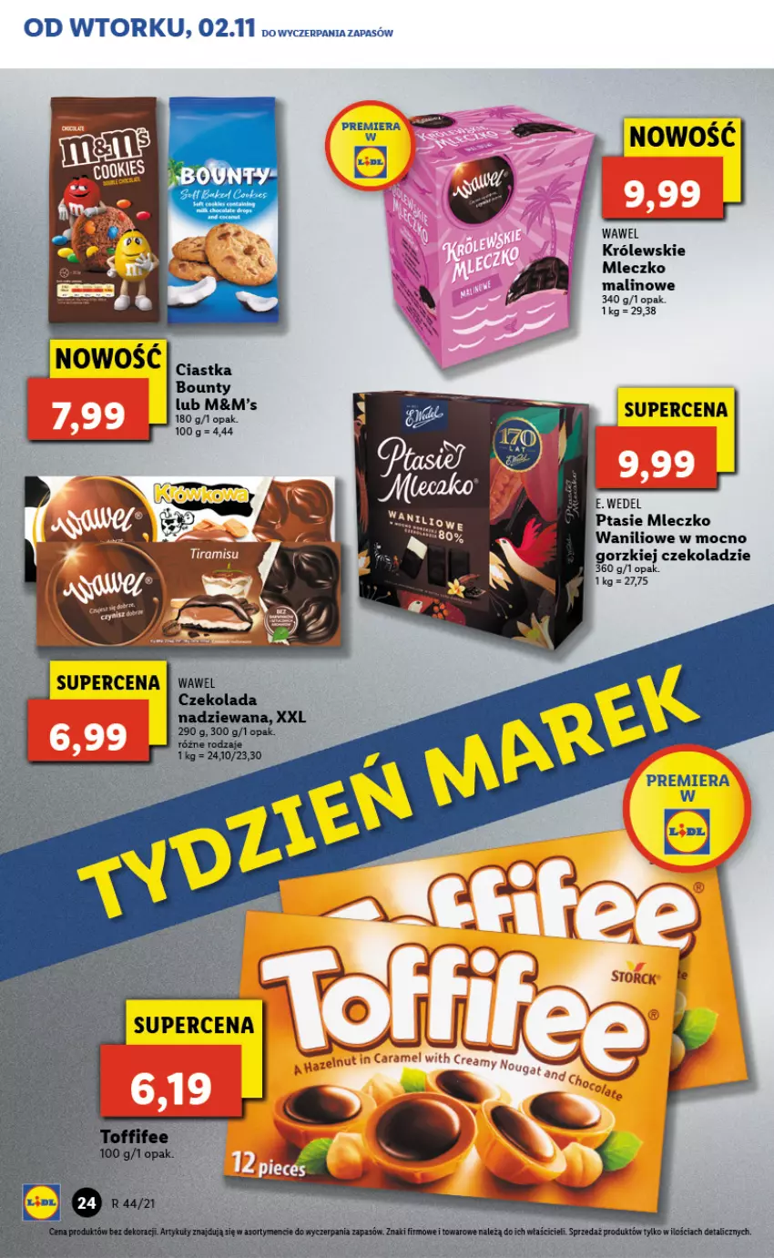 Gazetka promocyjna Lidl - GAZETKA - ważna 02.11 do 03.11.2021 - strona 24 - produkty: Bounty, Ciastka, Czekolada, Czekolada nadziewana, E. Wedel, Królewski, Mleczko, Ptasie mleczko, Wawel