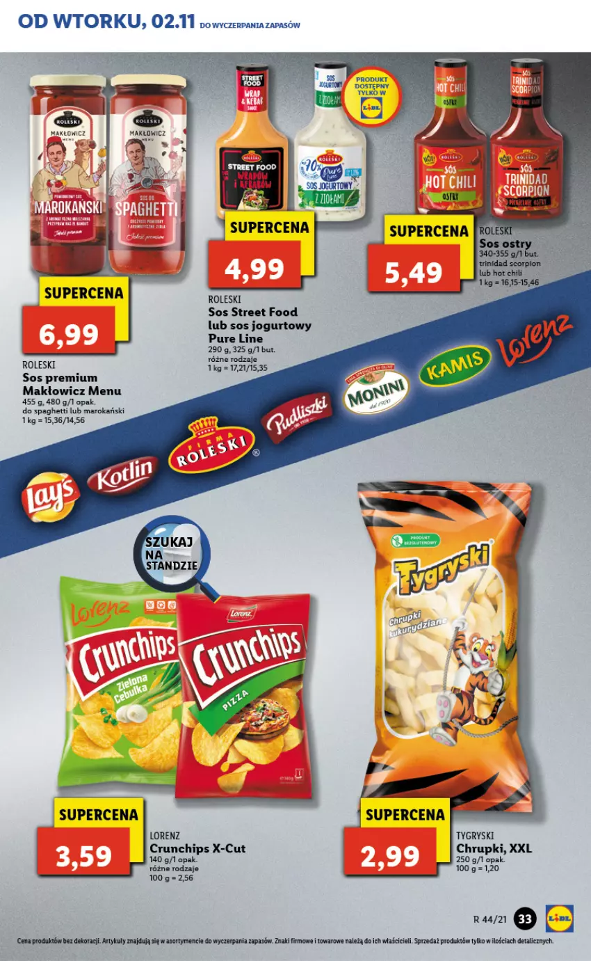 Gazetka promocyjna Lidl - GAZETKA - ważna 02.11 do 03.11.2021 - strona 33 - produkty: Chrupki, Crunchips, Gry, Jogurt, Lorenz, Pur, Sos, Spaghetti