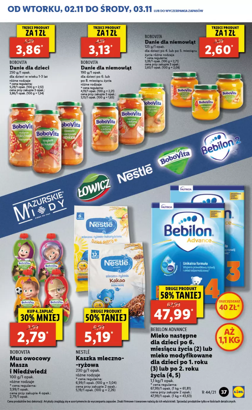 Gazetka promocyjna Lidl - GAZETKA - ważna 02.11 do 03.11.2021 - strona 37 - produkty: BoboVita, Danie dla dzieci, Dzieci, Fa, Mleko, Mus, O nas, Ryż