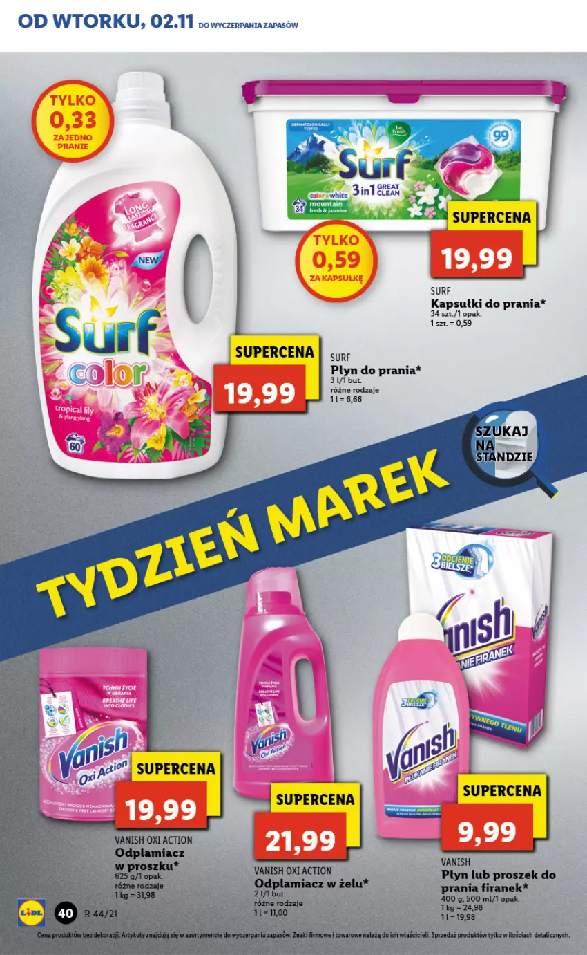 Gazetka promocyjna Lidl - GAZETKA - ważna 02.11 do 03.11.2021 - strona 40 - produkty: Kapsułki do prania, Płyn do prania, Surf