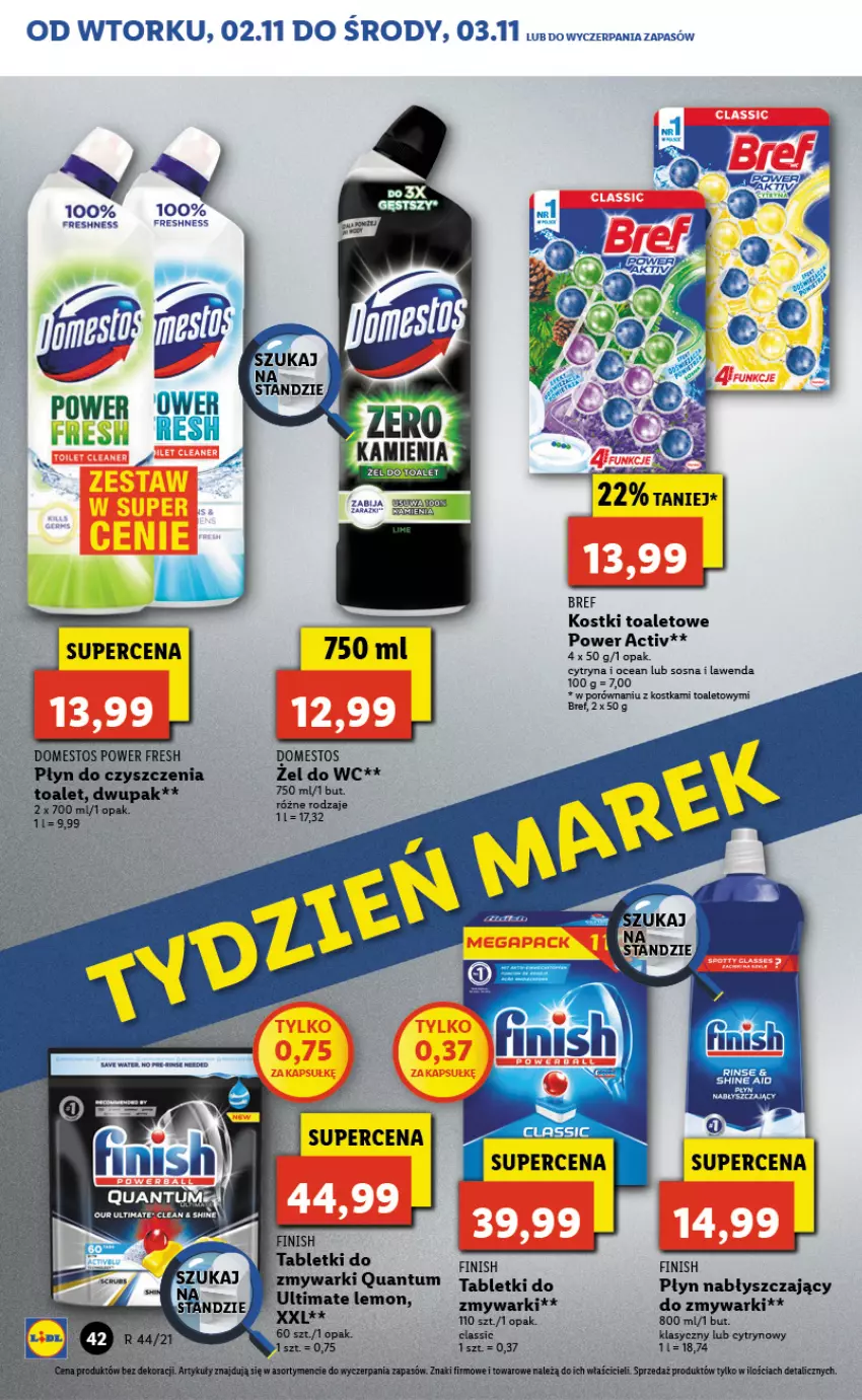 Gazetka promocyjna Lidl - GAZETKA - ważna 02.11 do 03.11.2021 - strona 42 - produkty: Bref, Domestos, Fa, Finish, Płyn nabłyszczający, Por, Ser, Sos, Tablet, Zmywarki