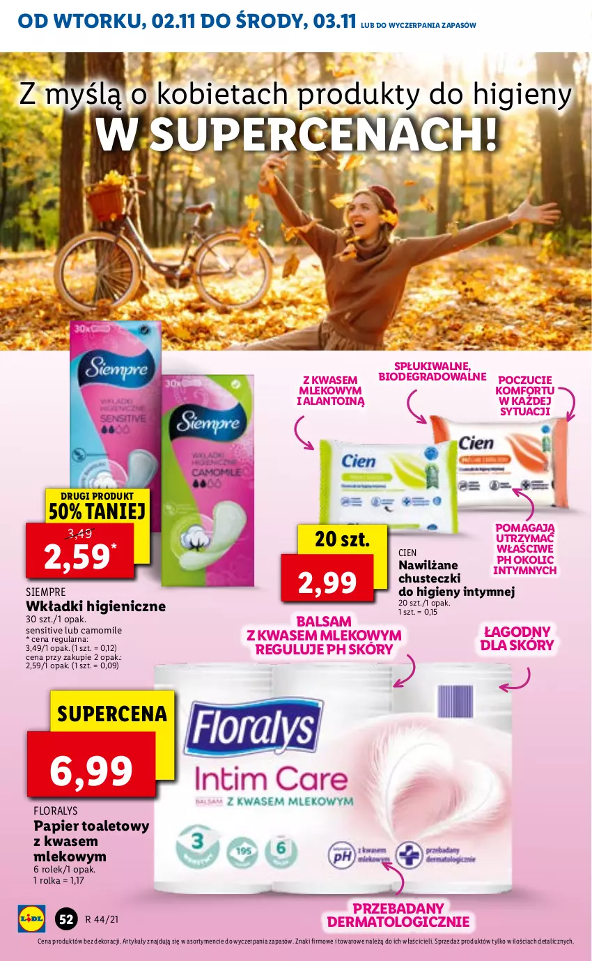 Gazetka promocyjna Lidl - GAZETKA - ważna 02.11 do 03.11.2021 - strona 52 - produkty: Chusteczki, Chusteczki do higieny, Flora, Gra, Mleko, Papier, Papier toaletowy, Wkładki