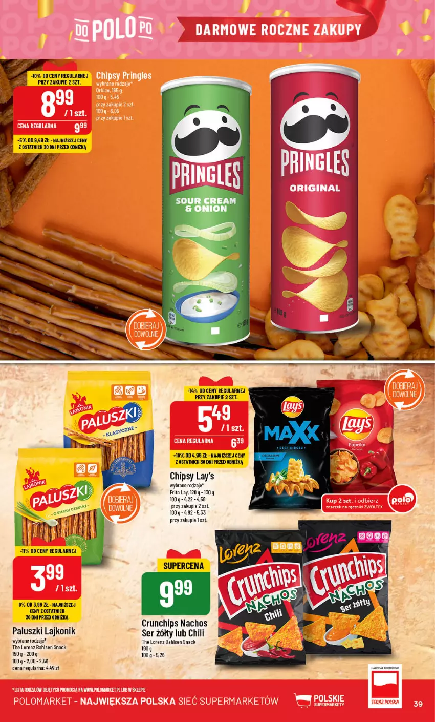 Gazetka promocyjna PoloMarket - Gazetka pomocyjna - ważna 18.10 do 24.10.2023 - strona 39 - produkty: Chipsy, Crunchips, Lajkonik, Lorenz, Ser