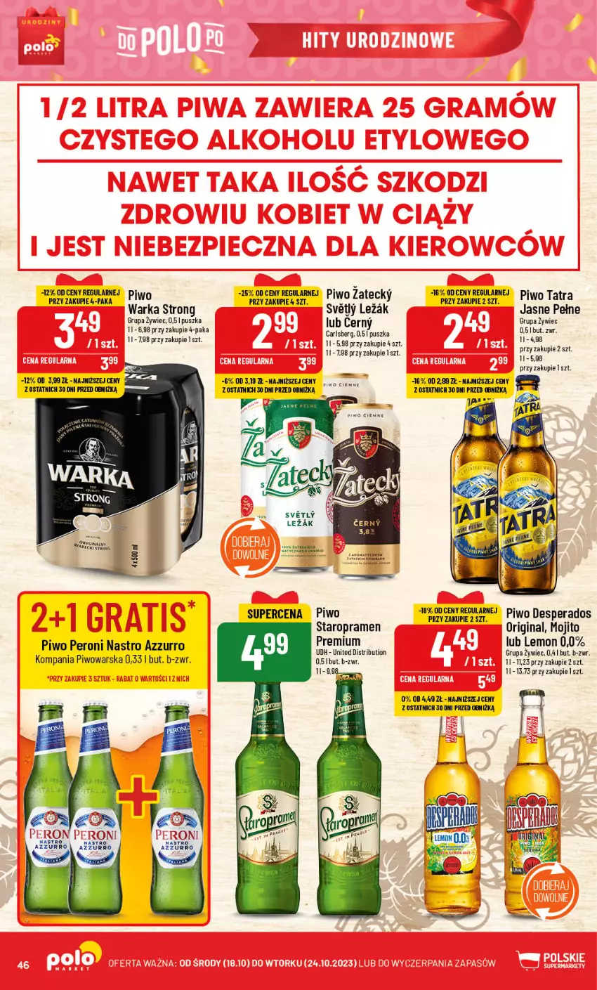 Gazetka promocyjna PoloMarket - Gazetka pomocyjna - ważna 18.10 do 24.10.2023 - strona 46 - produkty: Desperados, Gin, Piwo, Tatra, Warka