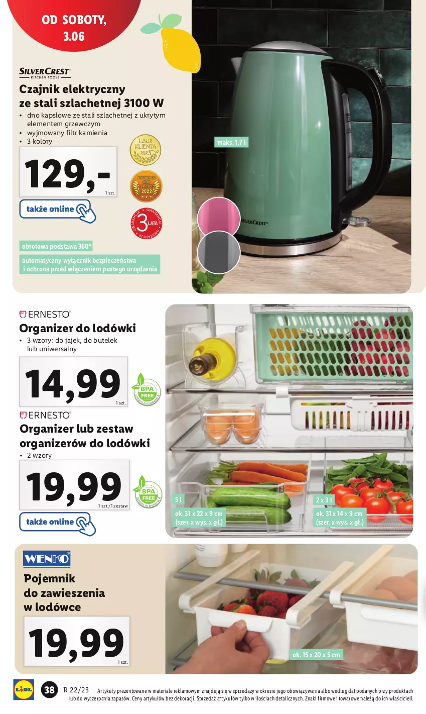 Gazetka promocyjna Lidl - GAZETKA - ważna 29.05 do 03.06.2023 - strona 48 - produkty: Czajnik, Czajnik elektryczny, Organizer, Piec, Pojemnik