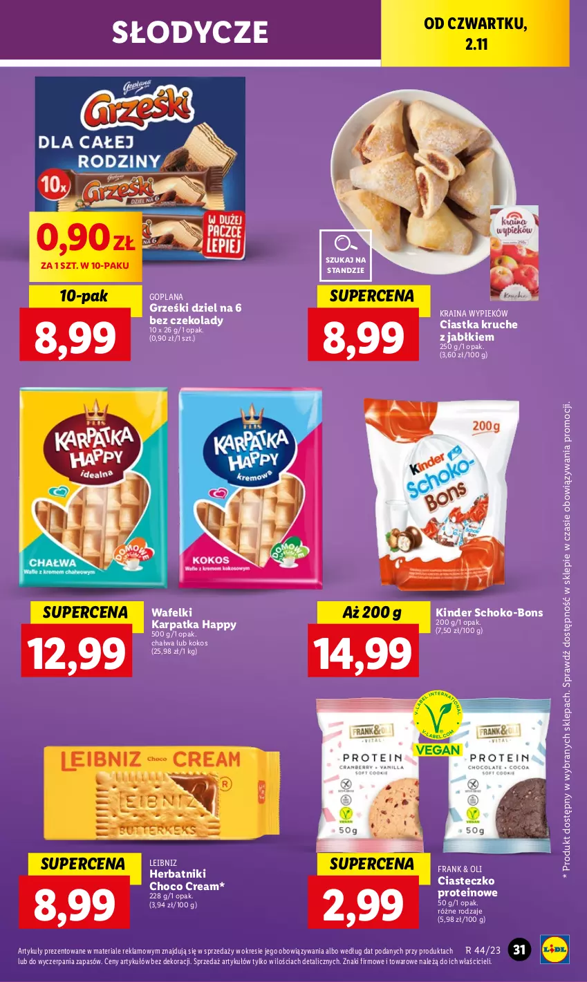 Gazetka promocyjna Lidl - GAZETKA - ważna 02.11 do 04.11.2023 - strona 45 - produkty: Chałwa, Ciastka, Goplana, Grześki, Herbatniki, Karp, Kinder, Kokos, LANA