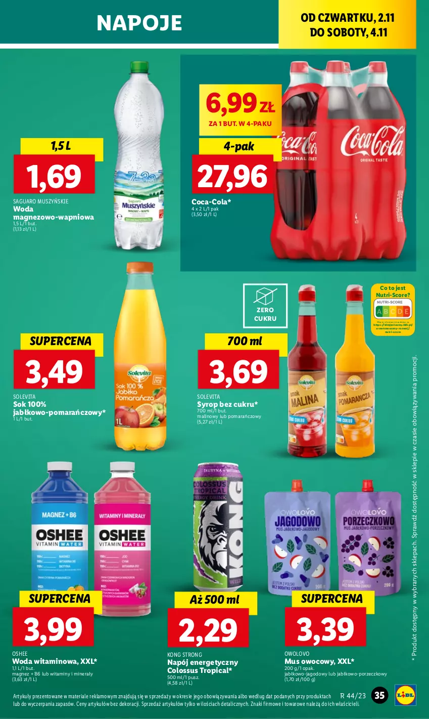 Gazetka promocyjna Lidl - GAZETKA - ważna 02.11 do 04.11.2023 - strona 49 - produkty: Coca-Cola, Magnez, Mus, Napój, Napój energetyczny, Napoje, Oshee, Por, Sok, Syrop, Tropical, Wazon, Woda