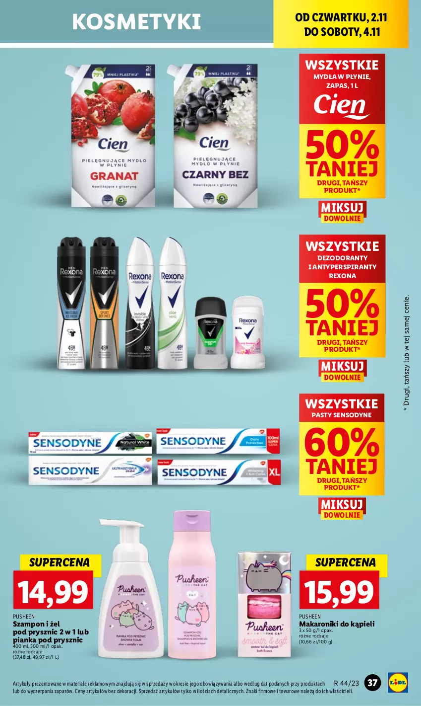 Gazetka promocyjna Lidl - GAZETKA - ważna 02.11 do 04.11.2023 - strona 51 - produkty: Antyperspirant, Dezodorant, Makaron, Pianka pod prysznic, Rexona, Sensodyne, Szampon