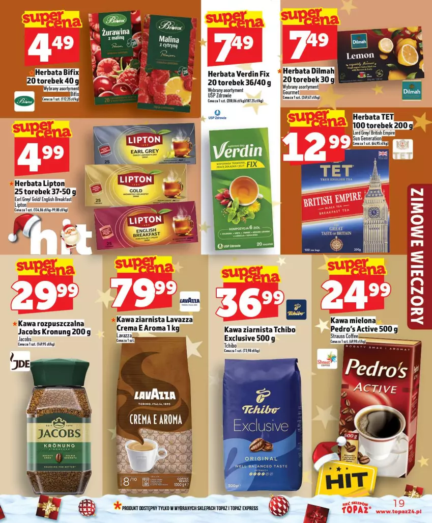 Gazetka promocyjna Topaz - Gazetka - ważna 18.12 do 23.12.2025 - strona 19 - produkty: Brit, Brita, Dilmah, Earl Grey, Fa, Gin, Herbata, Jacobs, Kawa, Kawa mielona, Kawa rozpuszczalna, Kawa ziarnista, Lavazza, Lipton, Tchibo, Top