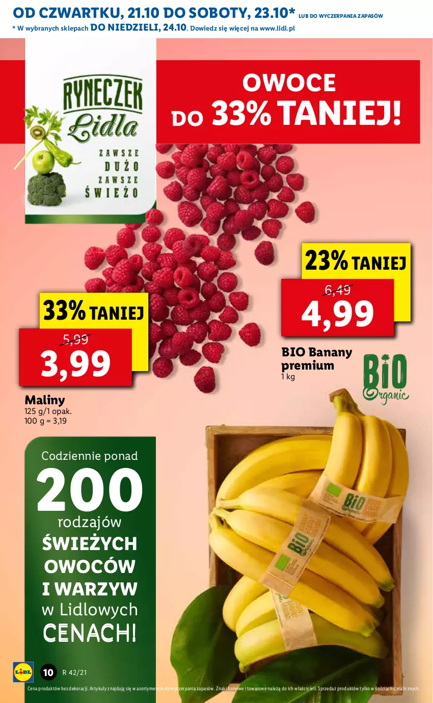 Gazetka promocyjna Lidl - GAZETKA - ważna 21.10 do 24.10.2021 - strona 10 - produkty: Banany, Maliny, Owoce