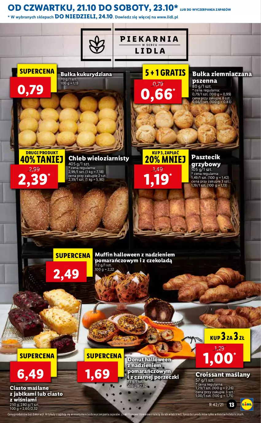 Gazetka promocyjna Lidl - GAZETKA - ważna 21.10 do 24.10.2021 - strona 13 - produkty: Bułka, Chleb, Chleb wieloziarnisty, Croissant, Donut, Gra, Jabłka, Por