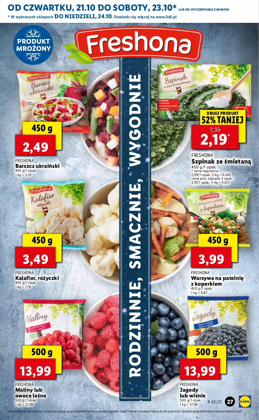 Gazetka promocyjna Lidl - GAZETKA - ważna 21.10 do 24.10.2021 - strona 27 - produkty: Jagody, Kalafior, Maliny, Owoce, Szpinak, Warzywa