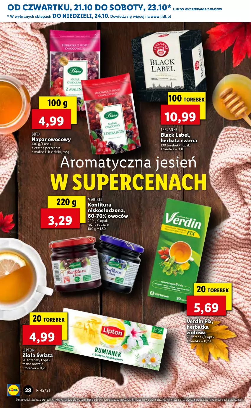 Gazetka promocyjna Lidl - GAZETKA - ważna 21.10 do 24.10.2021 - strona 28 - produkty: Herbata, Herbata czarna, Konfitura, Lack, Lipton, Por, Teekanne, Torebka