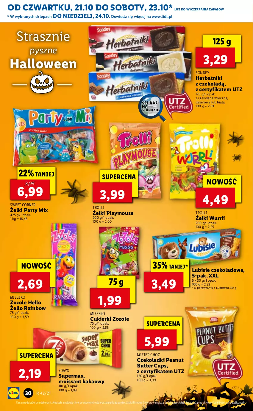 Gazetka promocyjna Lidl - GAZETKA - ważna 21.10 do 24.10.2021 - strona 30 - produkty: Croissant, Cukier, Cukierki, Deser, Herbatniki, Kakao, Lubisie, Por, Ser