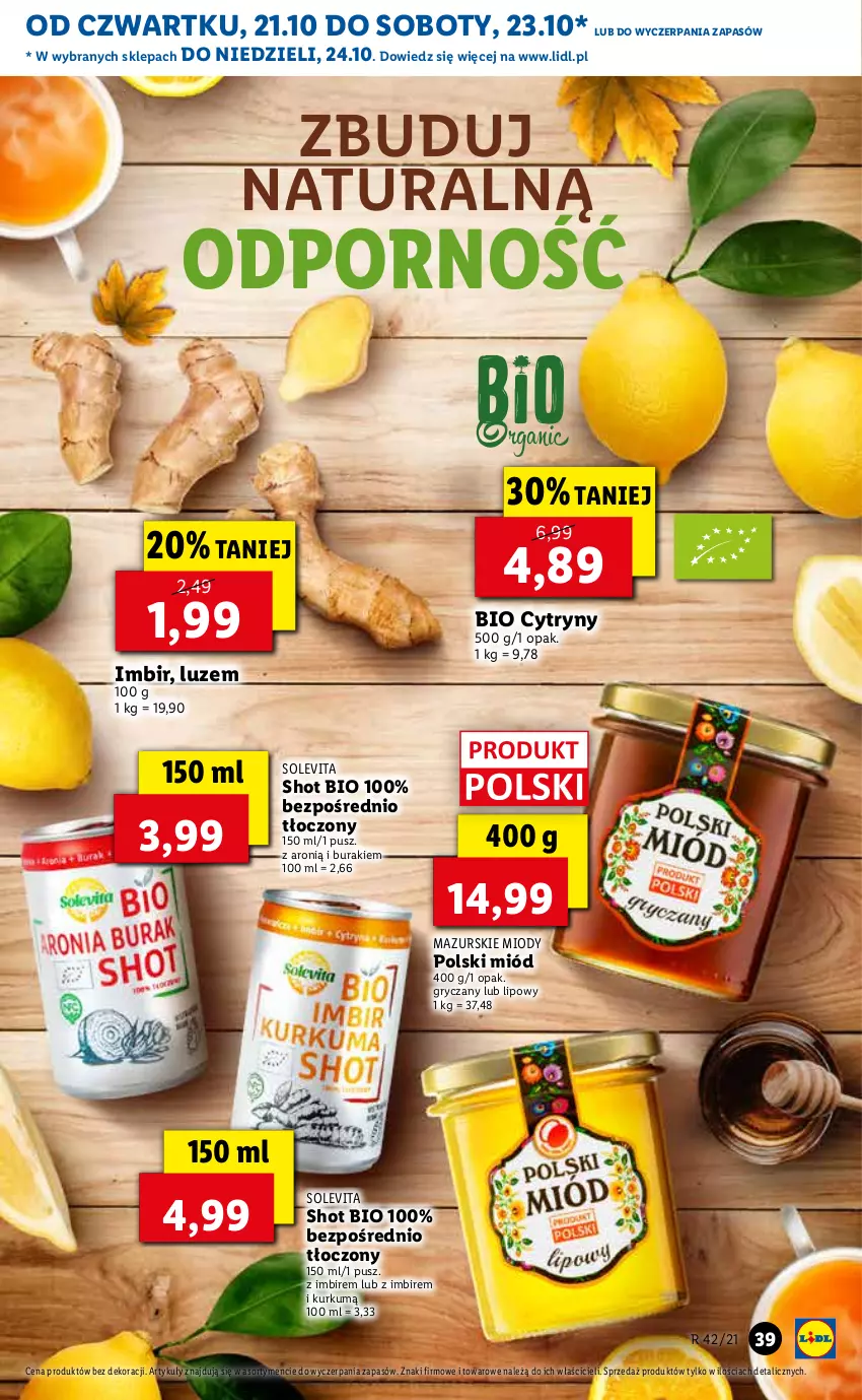 Gazetka promocyjna Lidl - GAZETKA - ważna 21.10 do 24.10.2021 - strona 39 - produkty: Buraki, Cytryny, Gry, Imbir, Miód, Por