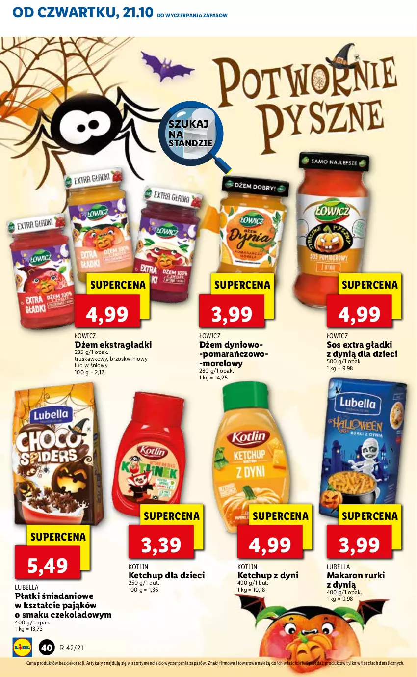 Gazetka promocyjna Lidl - GAZETKA - ważna 21.10 do 24.10.2021 - strona 40 - produkty: Bell, Bella, Danio, Dynią, Dżem, Dzieci, Ketchup, Kotlin, Lubella, Makaron, Rurki, Sos