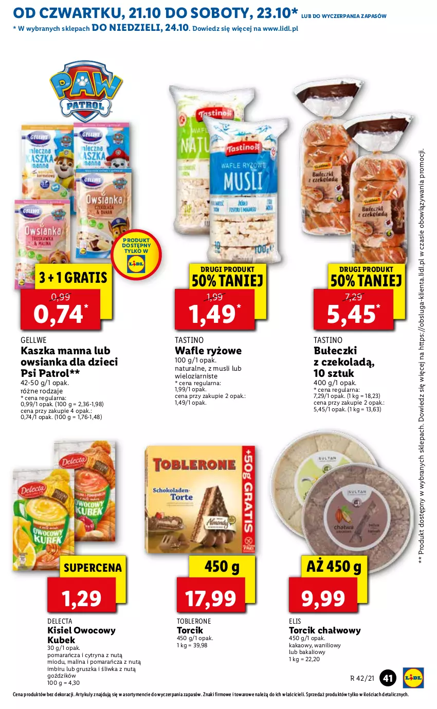 Gazetka promocyjna Lidl - GAZETKA - ważna 21.10 do 24.10.2021 - strona 41 - produkty: Bułeczki, Delecta, Dzieci, Gra, Imbir, Kakao, Kisiel, Kubek, Mus, Owsianka, Psi Patrol, Ryż, Toblerone