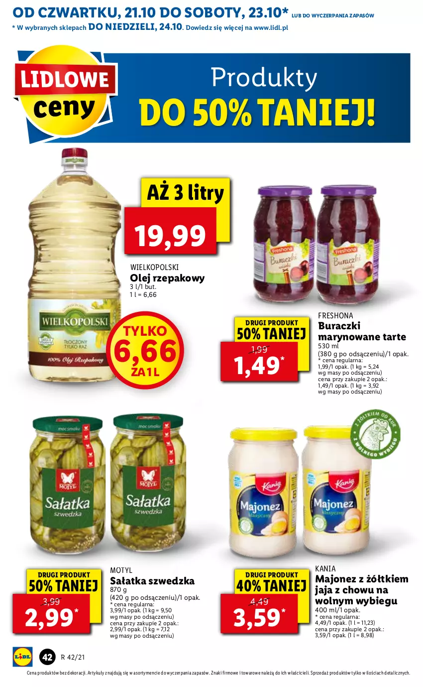 Gazetka promocyjna Lidl - GAZETKA - ważna 21.10 do 24.10.2021 - strona 42 - produkty: Buraczki, Jaja, Majonez, Olej, Olej rzepakowy, Sałat, Sałatka