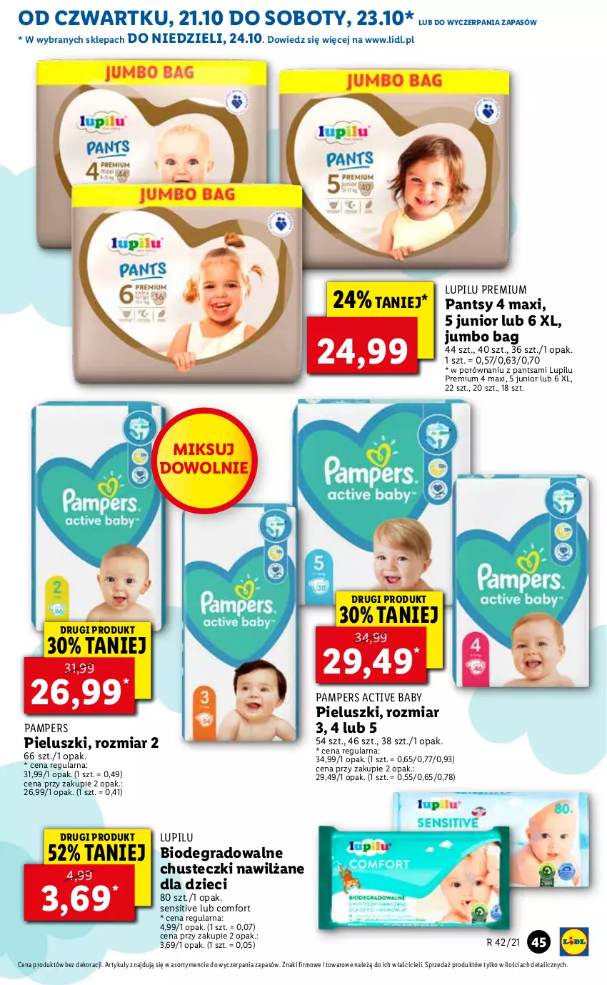 Gazetka promocyjna Lidl - GAZETKA - ważna 21.10 do 24.10.2021 - strona 45 - produkty: Chusteczki, Dzieci, Gra, O Bag, Pampers, Por