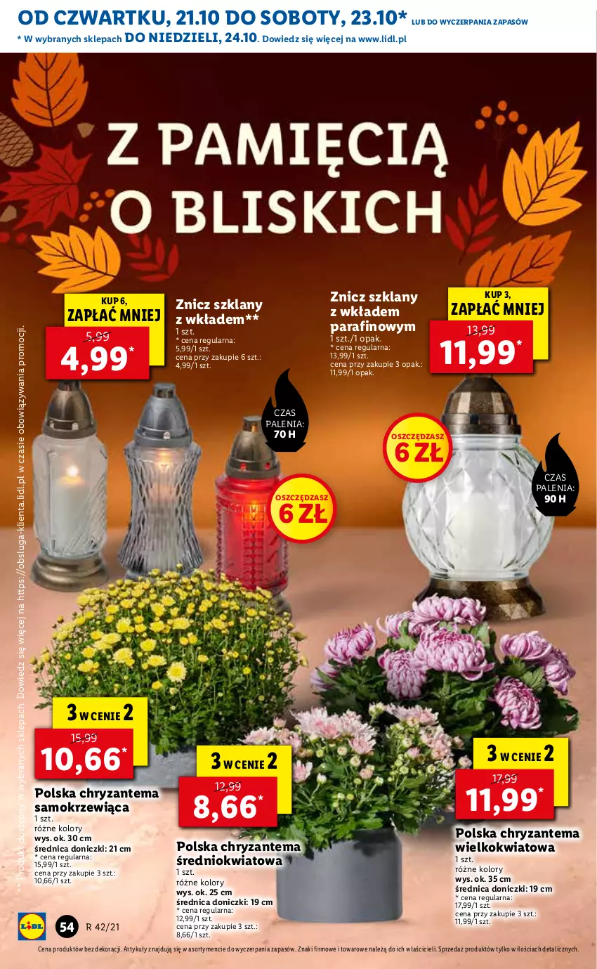 Gazetka promocyjna Lidl - GAZETKA - ważna 21.10 do 24.10.2021 - strona 54 - produkty: Chryzantema, Znicz