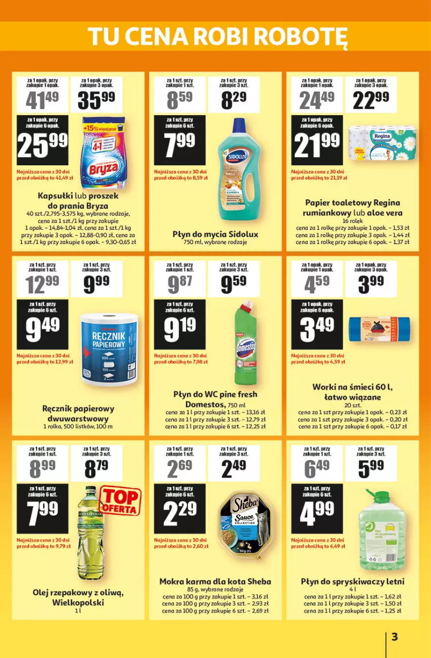 Gazetka promocyjna Auchan - Gazetka ATAC Hiper Discount by Auchan - ważna 26.06 do 16.07.2025 - strona 3 - produkty: Aloe vera, Bryza, Domestos, Gin, Mokra karma, Olej, Olej rzepakowy, Papier, Papier toaletowy, Płyn do mycia, Płyn do spryskiwaczy, Płyn do wc, Proszek do prania, Ręcznik, Rum, Sheba, Sidolux, Worki na śmiec, Worki na śmieci