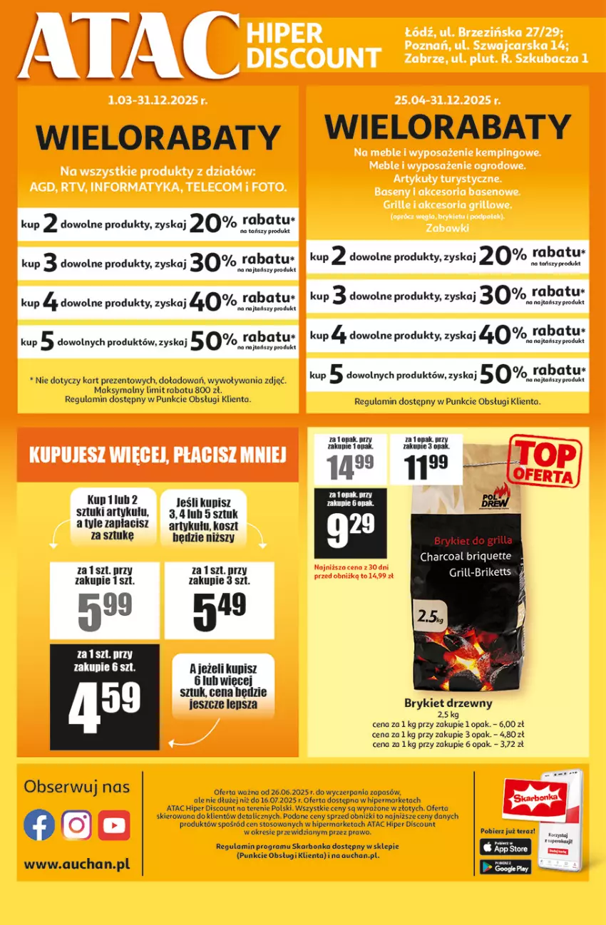 Gazetka promocyjna Auchan - Gazetka ATAC Hiper Discount by Auchan - ważna 26.06 do 16.07.2025 - strona 4 - produkty: Brykiet drzewny, Gra, Grill, Koc, Kosz, LG, Ser, Tera