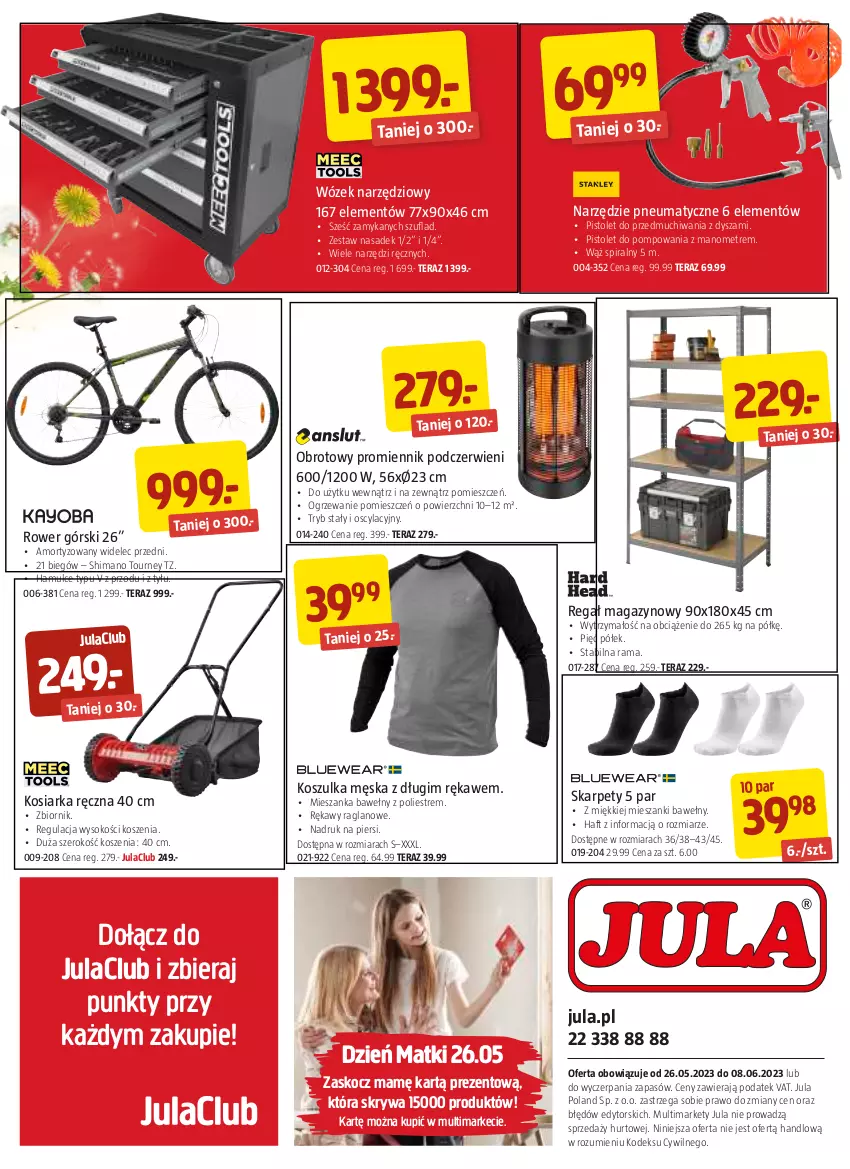 Gazetka promocyjna Jula - Gazetka - ważna 26.05 do 08.06.2023 - strona 12 - produkty: Karp, Koc, Kosiarka, Kosz, Koszulka, Ogrzewanie, Pistolet, Rama, Regał, Rower, Sok, Tera, Widelec, Wózek