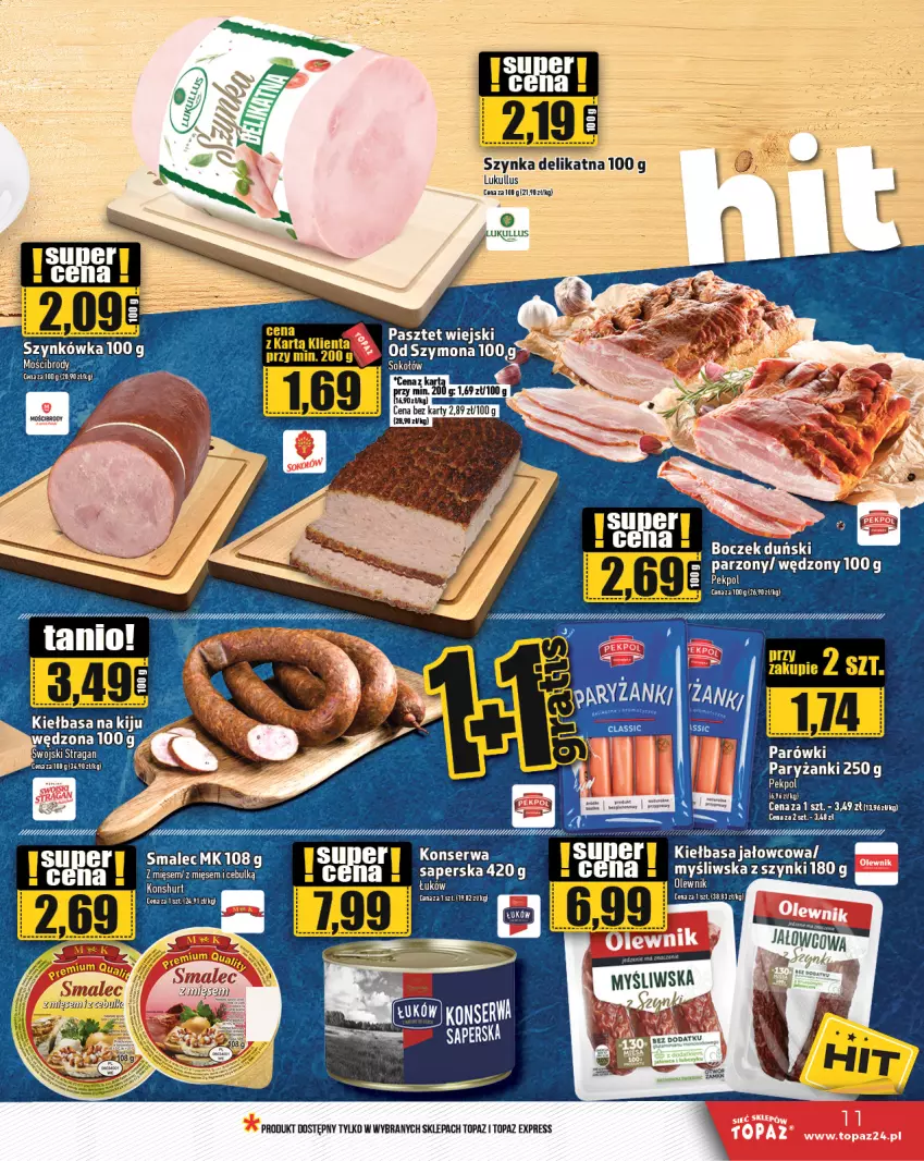 Gazetka promocyjna Topaz - Gazetka - ważna 26.09 do 02.10.2024 - strona 11 - produkty: Boczek, Kiełbasa, LG, Pasztet, Ryż, Ser, Smalec, Szynka, Top