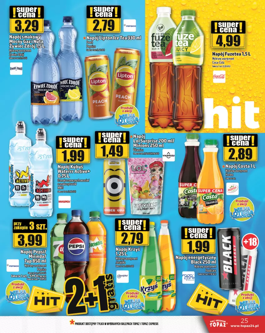 Gazetka promocyjna Topaz - Gazetka - ważna 26.09 do 02.10.2024 - strona 25 - produkty: Coca-Cola, K2, Kokos, Kubuś, Kubuś Waterrr, Napój, Top