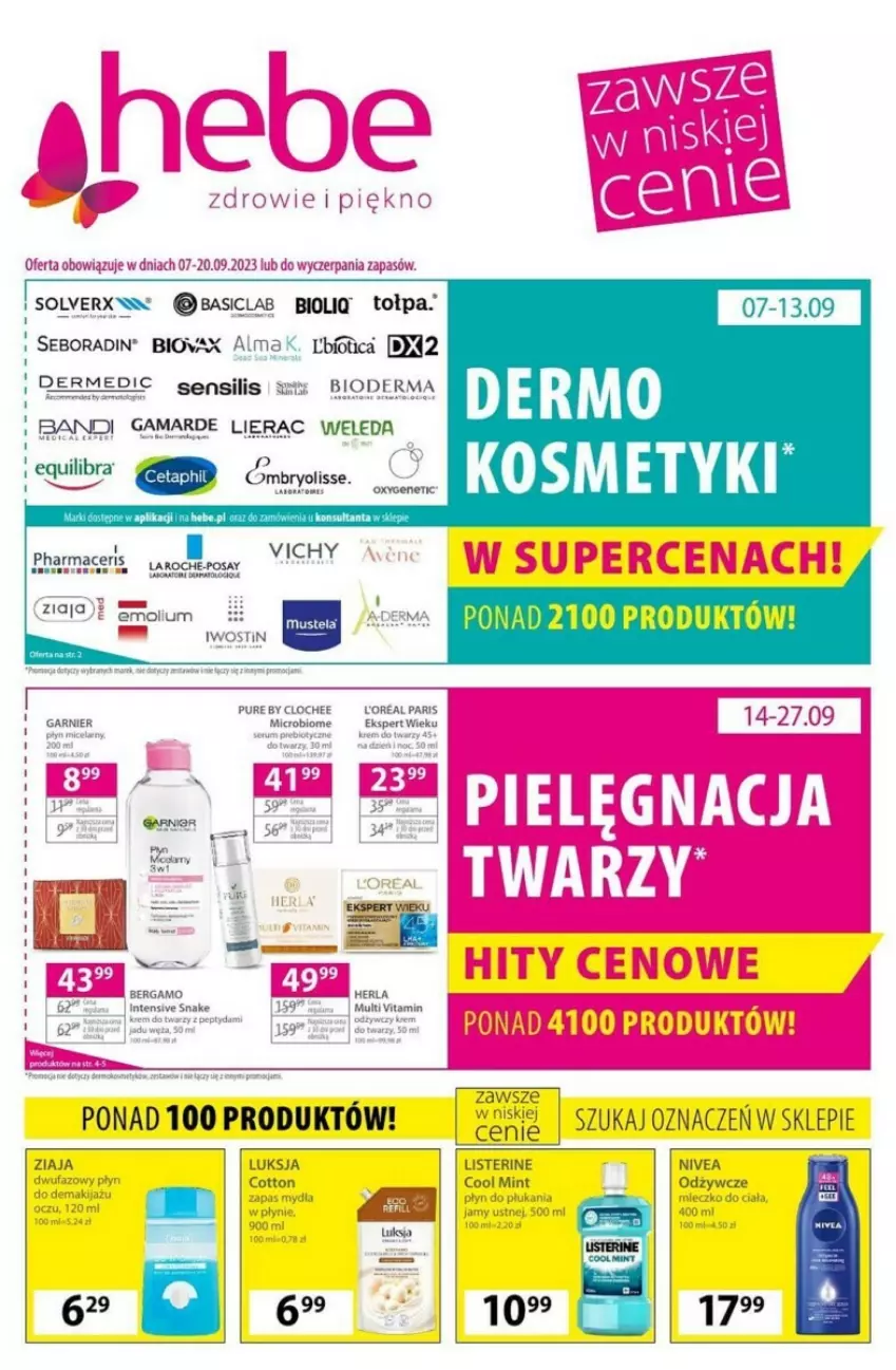 Gazetka promocyjna Hebe - ważna 07.09 do 20.09.2023 - strona 1 - produkty: Acer, Bandi, Bioderma, Biovax, Dermedic, Garnier, HP, LG, Lierac, Listerine, Luksja, Nivea, Seboradin, Tołpa, Vichy, Weleda, Zdrowie, Ziaja