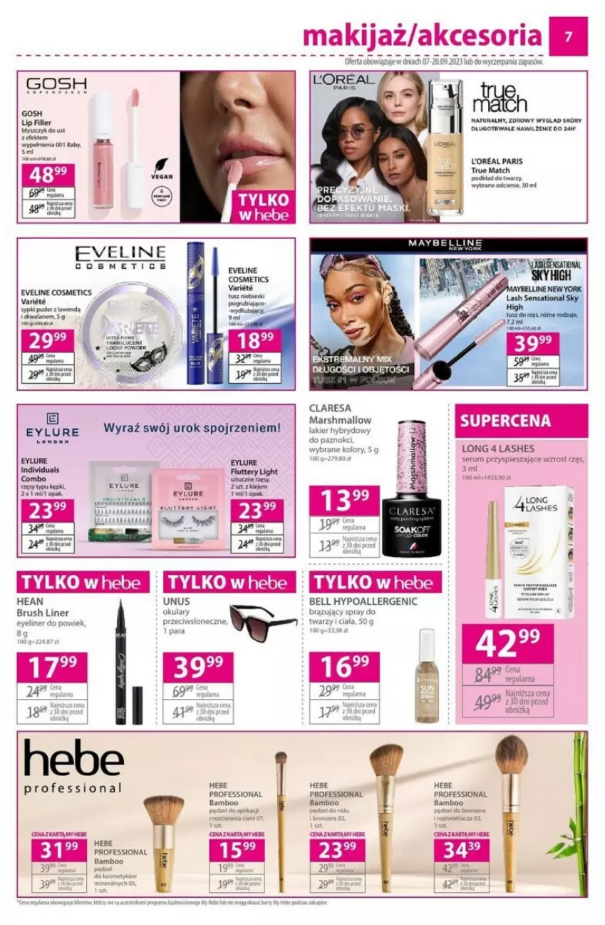 Gazetka promocyjna Hebe - ważna 07.09 do 20.09.2023 - strona 14 - produkty: Be Be, Bell, Bell HypoAllergenic, Bronzer, Eveline, Lakier, Lakier hybrydowy, Long 4 Lashes, Mars, Podkład, Podkład do twarzy, Por, Rum, Ser, Serum