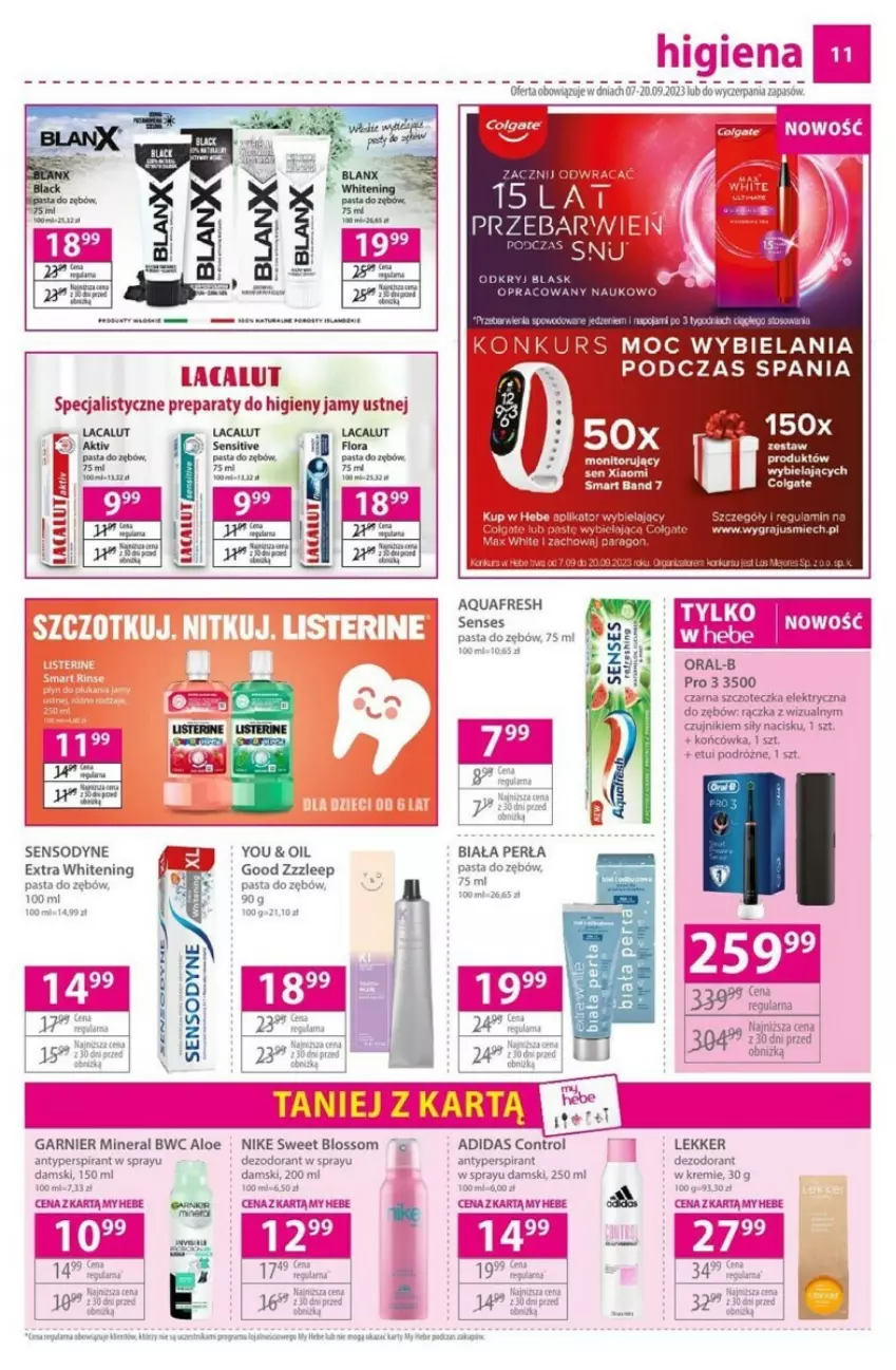 Gazetka promocyjna Hebe - ważna 07.09 do 20.09.2023 - strona 3 - produkty: Adidas, Antyperspirant, Aquafresh, Control, Dezodorant, Flora, Garnier, Gra, Lacalut, Listerine, Mecze, Nike, Pasta do zębów, Perła, Senses, Sensodyne, Szczoteczka