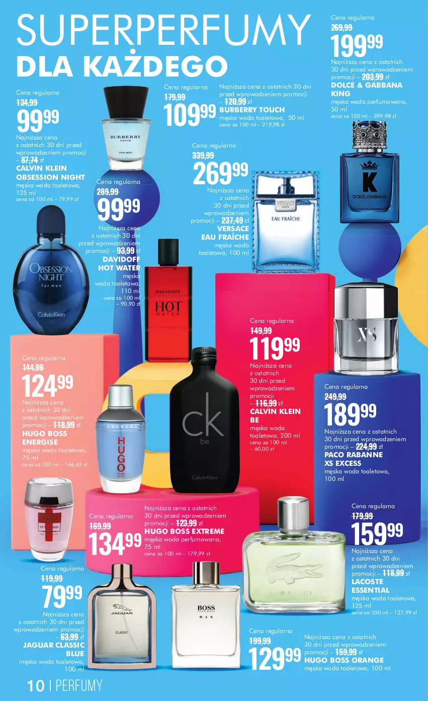 Gazetka promocyjna Super Pharm - Gazetka - ważna 12.10 do 24.10.2023 - strona 10 - produkty: Burberry, Calvin Klein, Davidoff, Hugo Boss, Jaguar, Lacoste, Paco Rabanne, Perfum, SESSIO, Versace, Woda, Woda perfumowana, Woda toaletowa