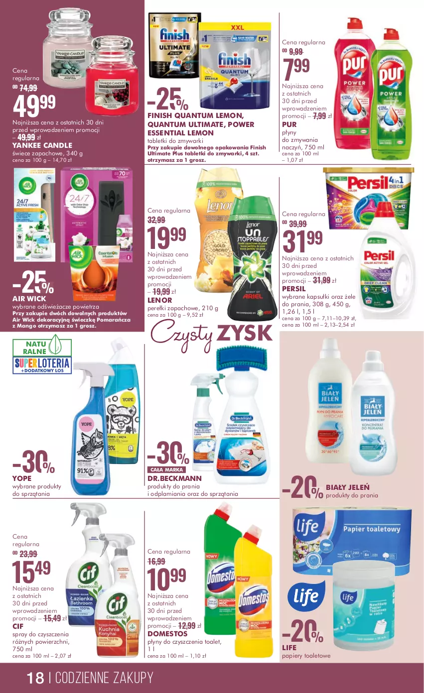 Gazetka promocyjna Super Pharm - Gazetka - ważna 12.10 do 24.10.2023 - strona 18 - produkty: Air Wick, Biały Jeleń, Cif, Domestos, Finish, Lenor, Mango, Papier, Perełki zapachowe, Persil, Pur, Spray do czyszczenia, Tablet, Tabletki do zmywarki, Yope, Zmywarki