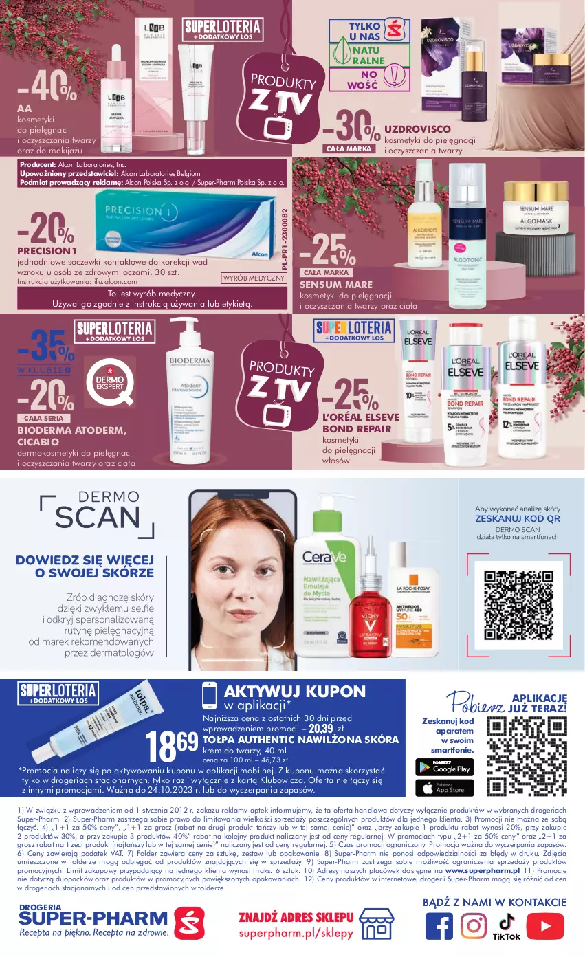 Gazetka promocyjna Super Pharm - Gazetka - ważna 12.10 do 24.10.2023 - strona 24 - produkty: Alcon, Atoderm, Bioderma, Dres, Elseve, Gra, Kosmetyki do pielęgnacji, Krem do twarzy, L’Oréal, LG, Makijaż, Mobil, Olej, Ser, Smartfon, Soczewki kontaktowe, Tera, Tołpa