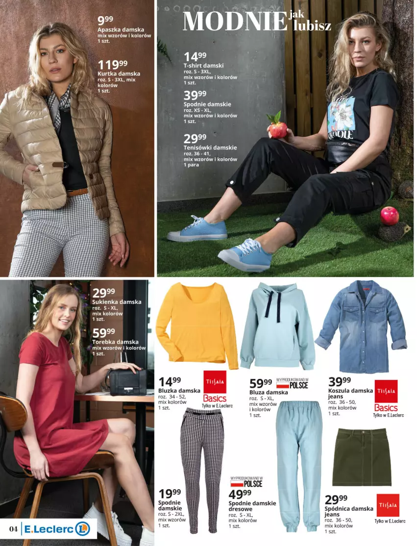 Gazetka promocyjna E Leclerc - ważna 15.03 do 26.03.2022 - strona 4 - produkty: Bluza, Dres, Kosz, Koszula, LG, Spódnica, Spodnie, Sukienka, T-shirt, Tenisówki, Torebka