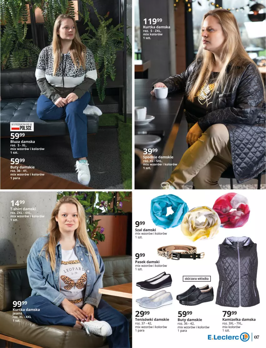 Gazetka promocyjna E Leclerc - ważna 15.03 do 26.03.2022 - strona 7 - produkty: Bluza, Buty, Kamizelka, Kurtka, Pasek, Pasek damski, Spodnie, Szal, Tenisówki