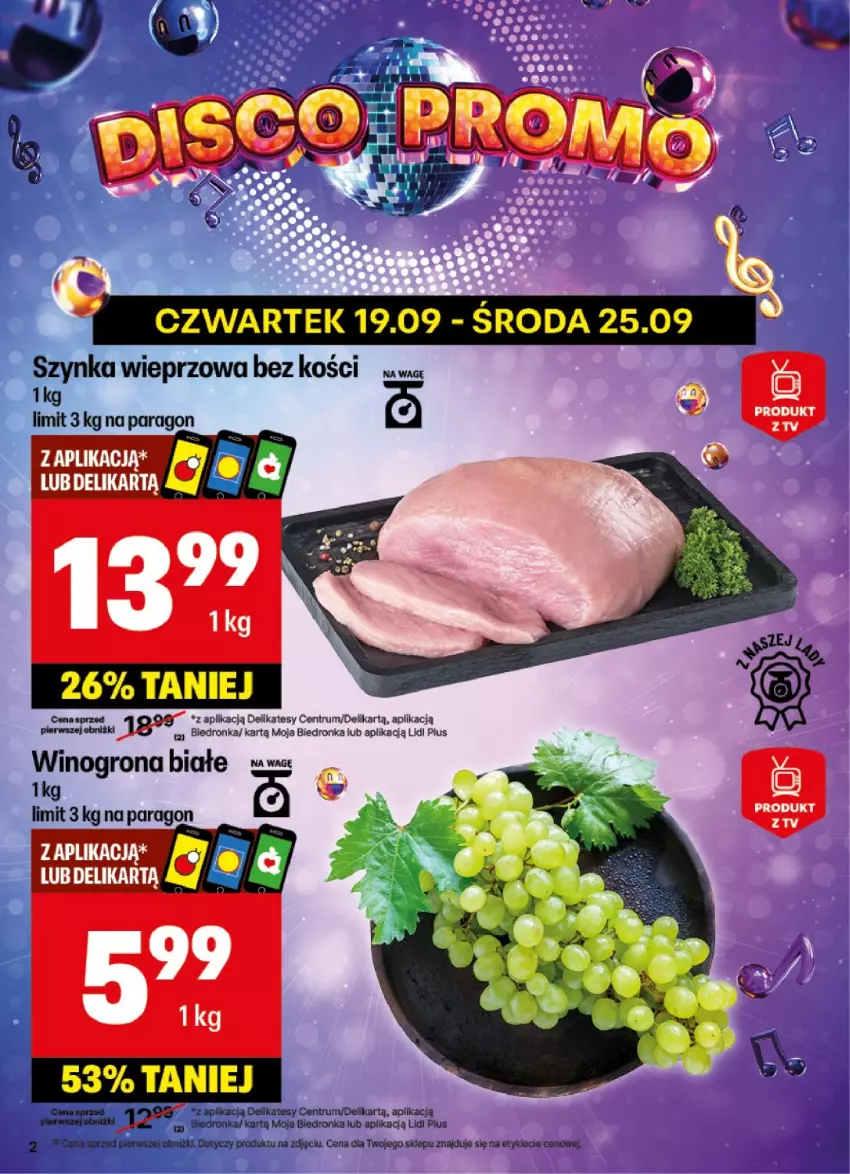 Gazetka promocyjna Delikatesy Centrum - NOWA GAZETKA Delikatesy Centrum od 23 września! 23-29.09.2024 - ważna 23.09 do 29.09.2024 - strona 2 - produkty: Dron, Rum, Szynka, Szynka wieprzowa, Wino, Winogrona