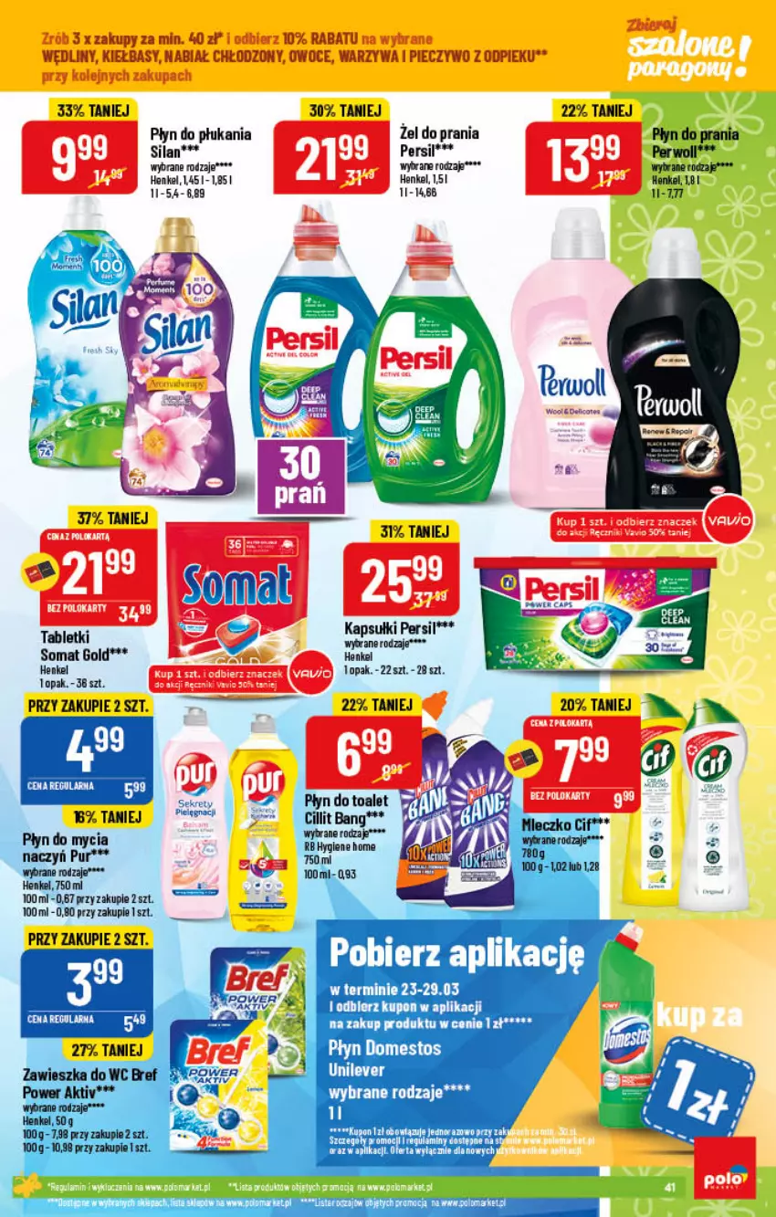 Gazetka promocyjna PoloMarket - Gazetka pomocyjna - ważna 23.03 do 29.03.2022 - strona 41 - produkty: Cillit Bang, Domestos, Kret, LG, Persil, Perwoll, Płyn do mycia, Płyn do płukania, Płyn do prania, Pur, Silan, Somat, Somat gold, Tablet