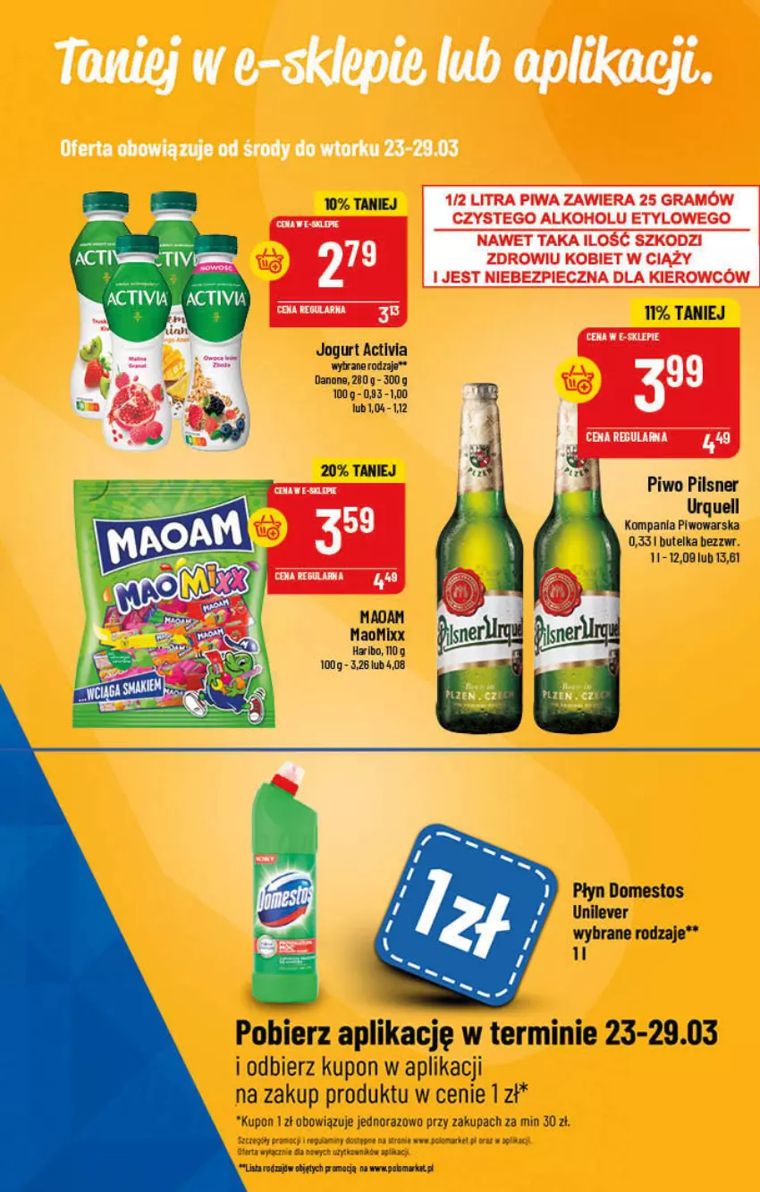 Gazetka promocyjna PoloMarket - Gazetka pomocyjna - ważna 23.03 do 29.03.2022 - strona 53 - produkty: Activia, Danone, Domestos, Gra, Haribo, Jogurt, Piec, Pilsner Urquell, Piwa, Piwo