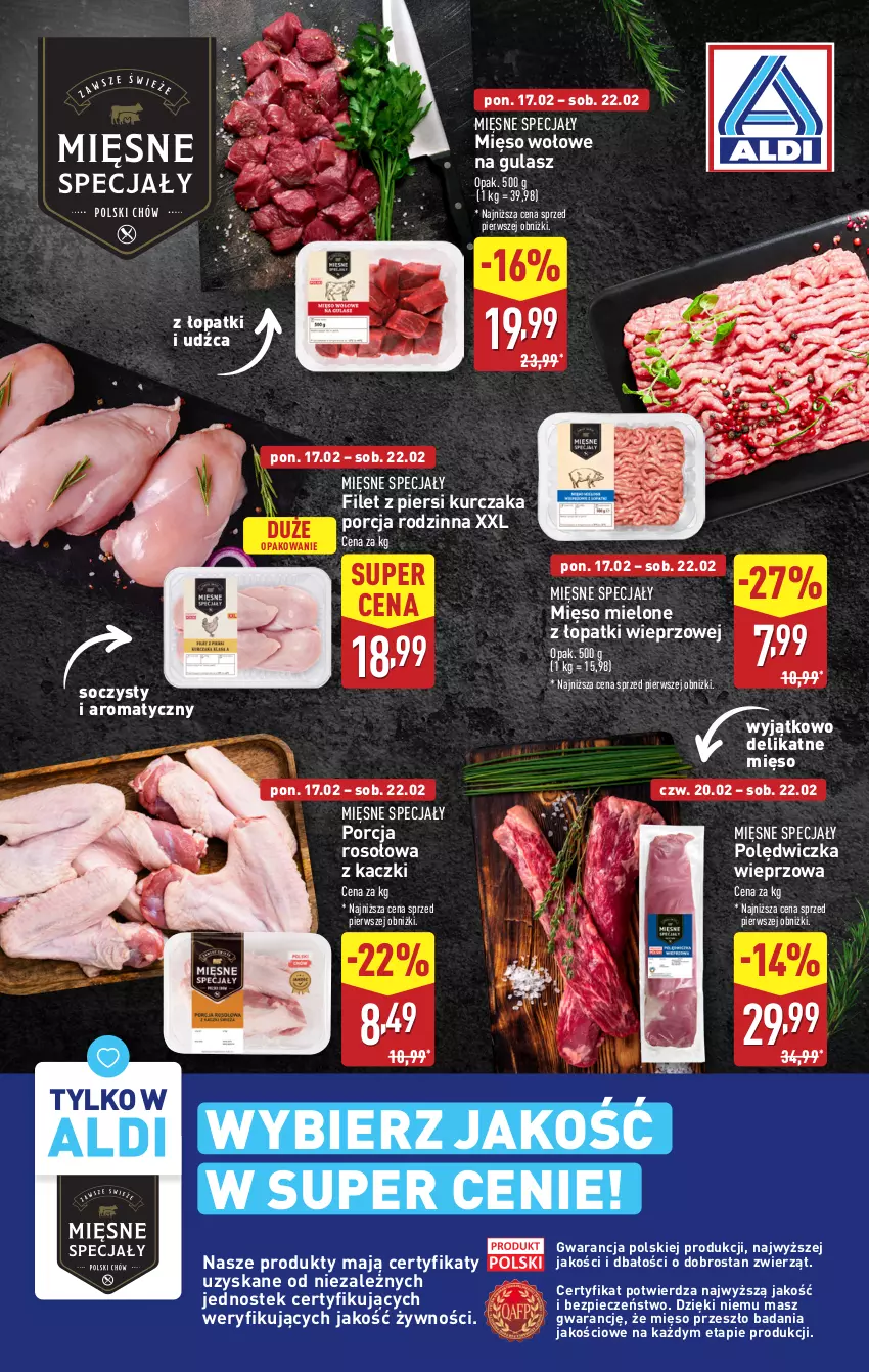 Gazetka promocyjna Aldi - Pełna oferta - ważna 17.02 do 22.02.2025 - strona 6 - produkty: Filet z piersi kurczaka, Kurczak, Mięsne specjały, Mięso, Mięso mielone, Mięso mielone z łopatki wieprzowej, Mięso wołowe, Piec, Polędwiczka wieprzowa, Por, Stek