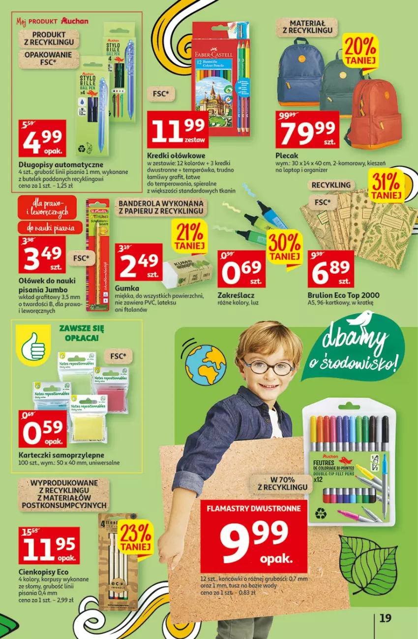 Gazetka promocyjna Auchan - Szkoła oszczędzania Temat Szkolne przeOferty Hipermarkety - ważna 09.08 do 17.08.2022 - strona 19 - produkty: Flamastry, Gra, Karteczki samoprzylepne, Korpusy, Lion, Mop, Organizer, Papier, Plecak, Top, Tusz