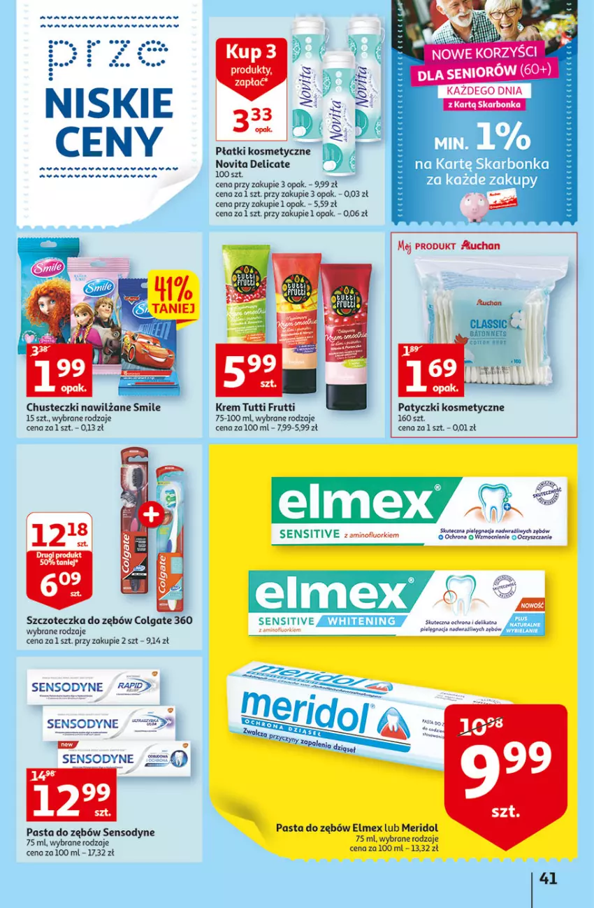 Gazetka promocyjna Auchan - Szkoła oszczędzania Temat Szkolne przeOferty Hipermarkety - ważna 09.08 do 17.08.2022 - strona 41 - produkty: Baton, Chusteczki, Colgate, Elmex, LG, Pasta do zębów, Patyczki kosmetyczne, Płatki kosmetyczne, Sensodyne, Szczoteczka, Szczoteczka do zębów